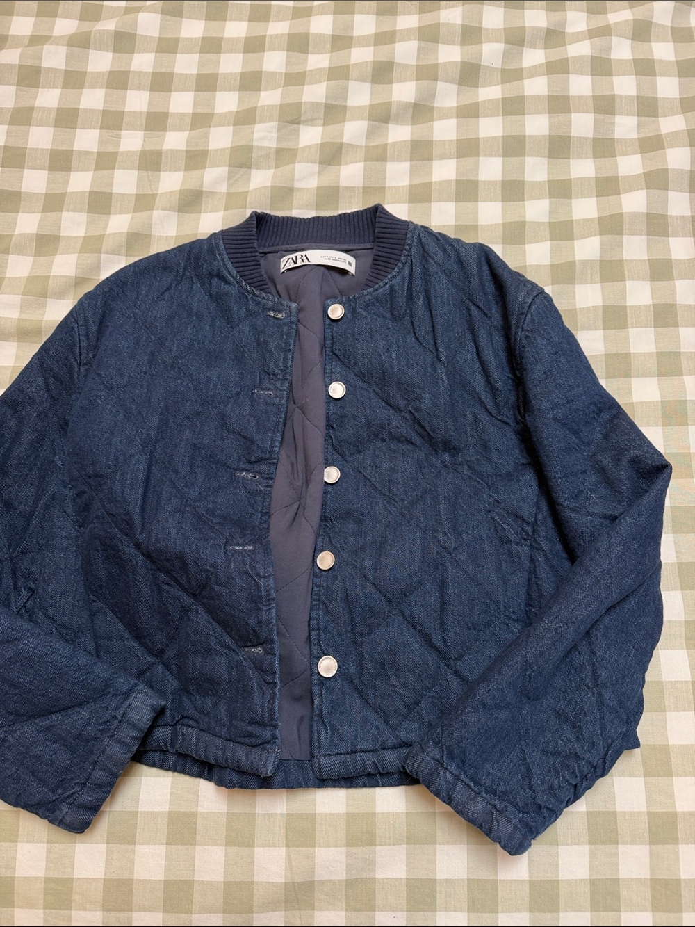 Zara Dark Blue Quilted Bomber Jacket
